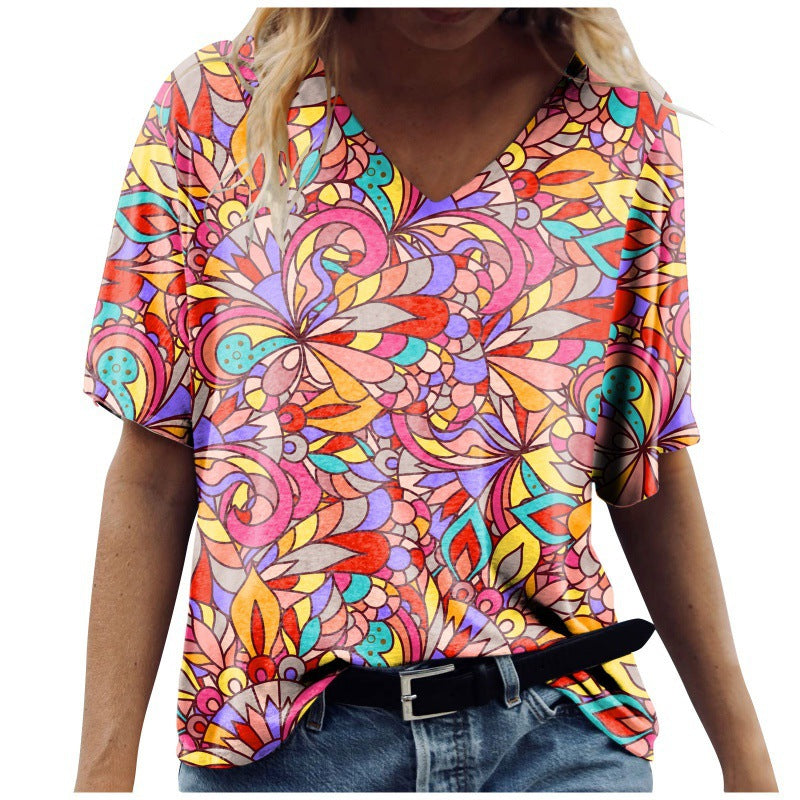 European And American Loose 3DV Neck Short Sleeves - Hiccupzz