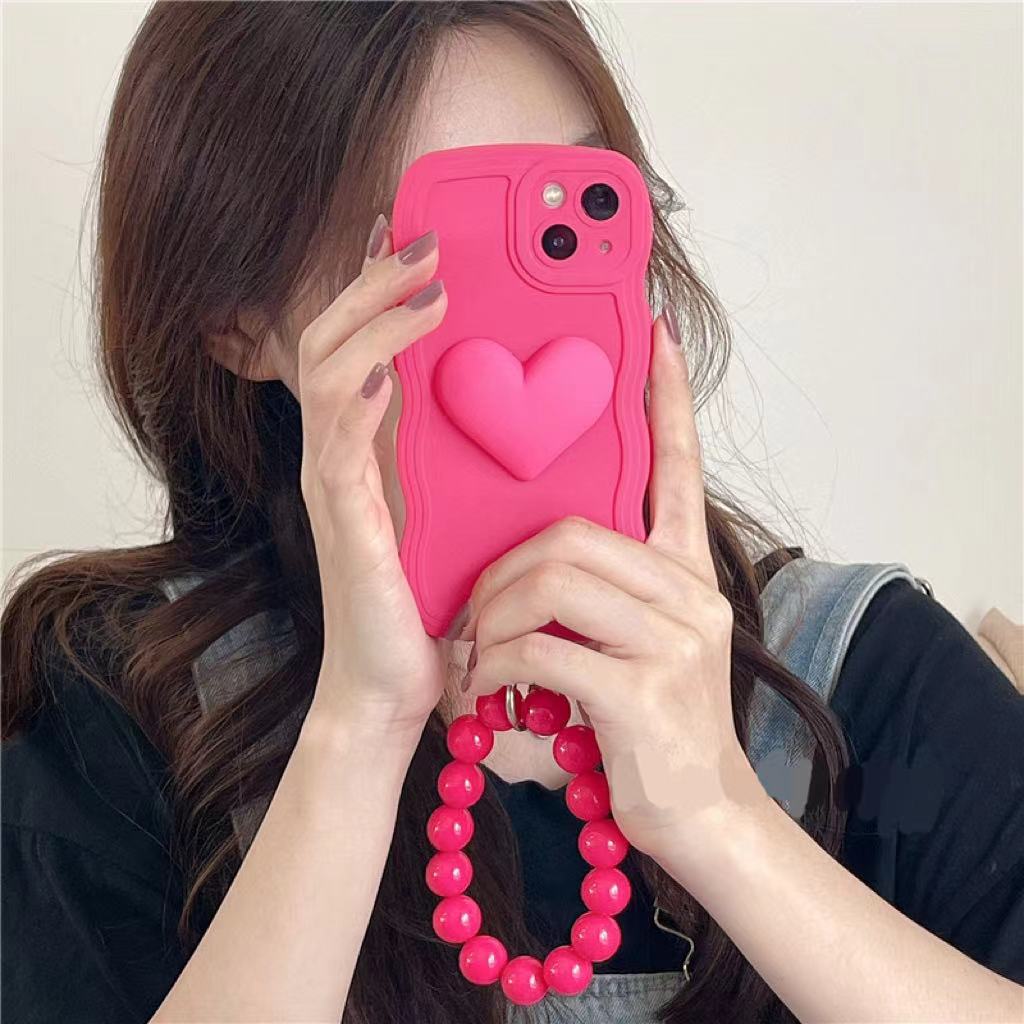 Rose Red Three-dimensional Love Ball Chain Mobile Phone Case Silicone Female Mobile Phone Case - Hiccupzz