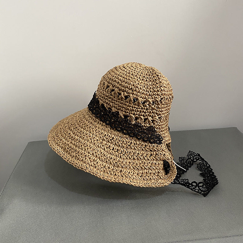 Lace Straw Hat Women Summer Sun Protection Shading Braid Beach - Hiccupzz