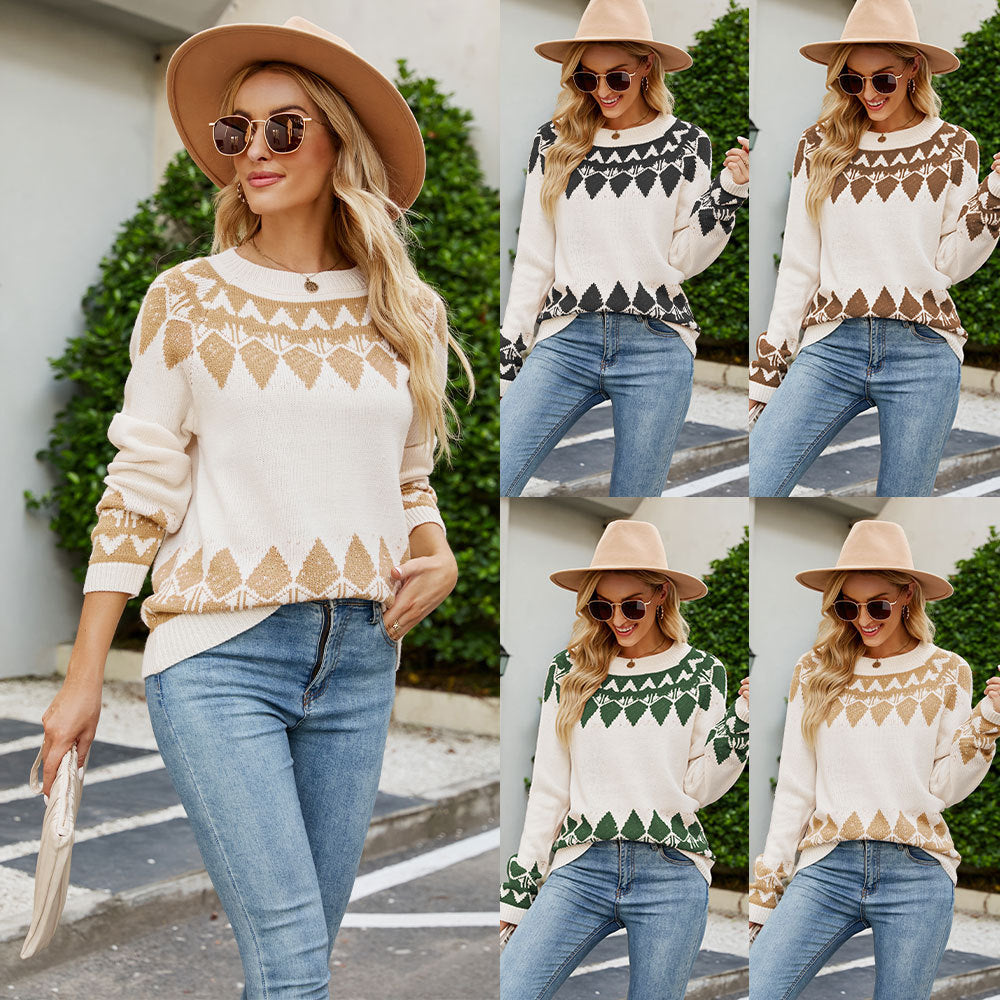 Women's Round Neck Pullover Sweater - Hiccupzz