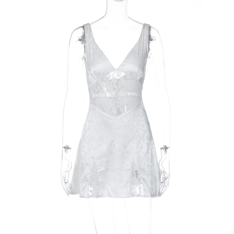 Lace V-neck Suspender Pure Wind Dress - Hiccupzz