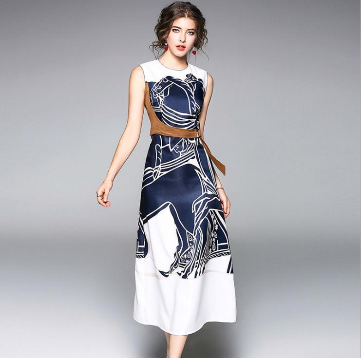 Women's Printed Sleeveless Slim Dress - Hiccupzz