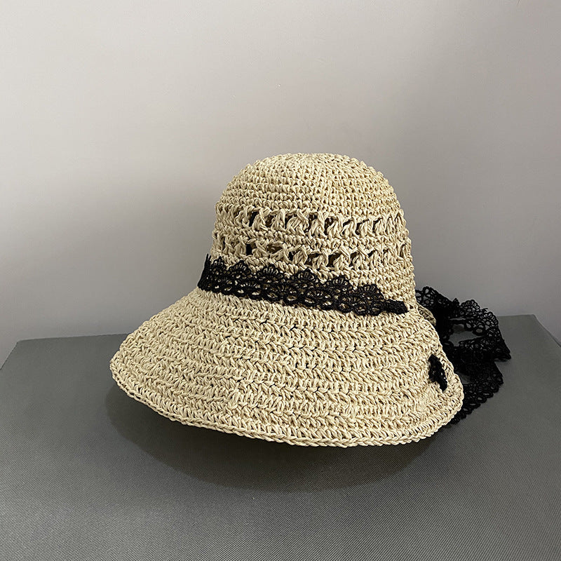 Lace Straw Hat Women Summer Sun Protection Shading Braid Beach - Hiccupzz