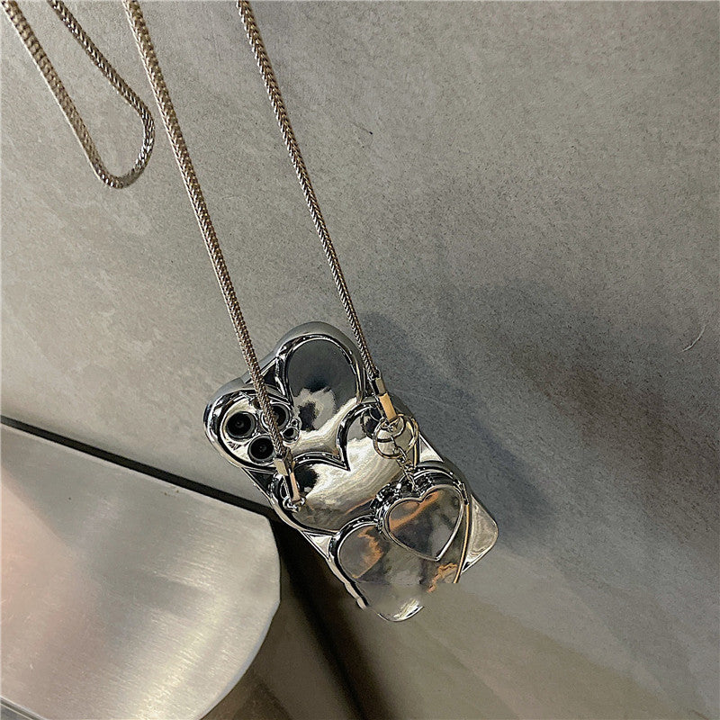 Ins Silver Plated Heart Cross Body Chain Mobile Phone Case - Hiccupzz