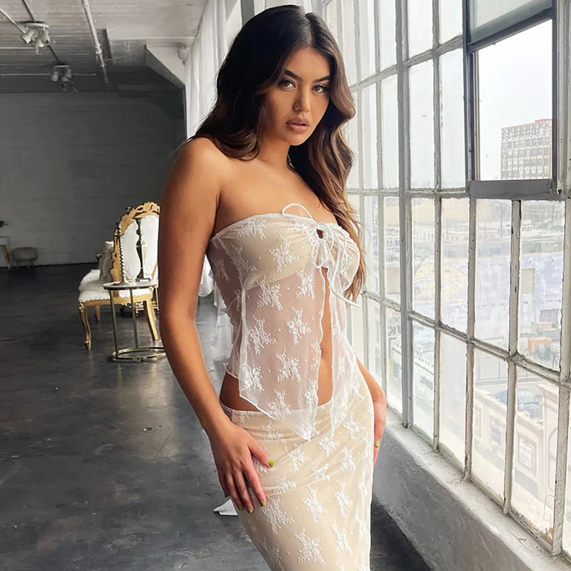Knitted Tube Top See-Through Ladies Cardigan Top - Hiccupzz