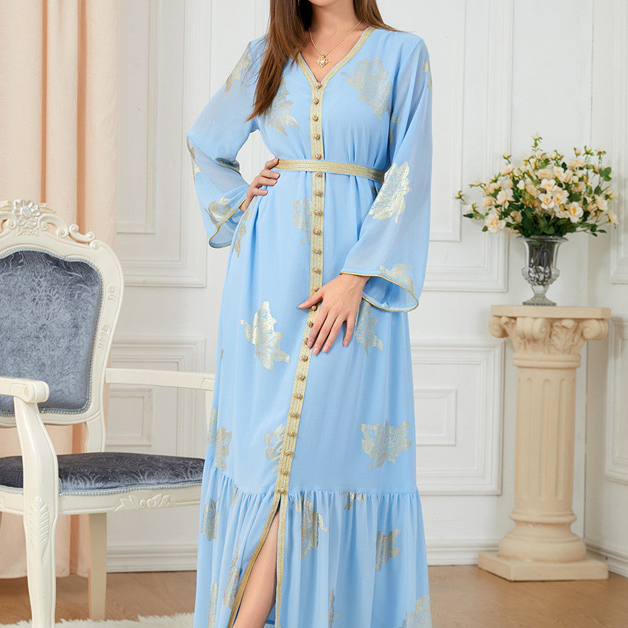 Women's Fashion Casual Long-sleeved Hot Gold Dresses - Hiccupzz