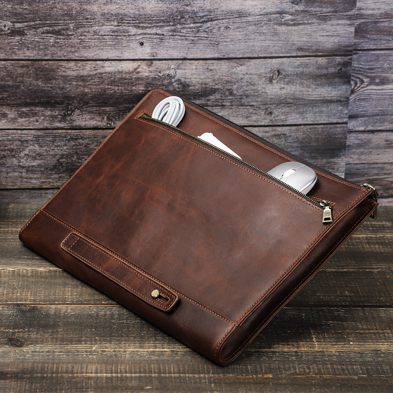 Protective Case Crazy Horse Oil Leather Zipper Laptop Bag - Hiccupzz
