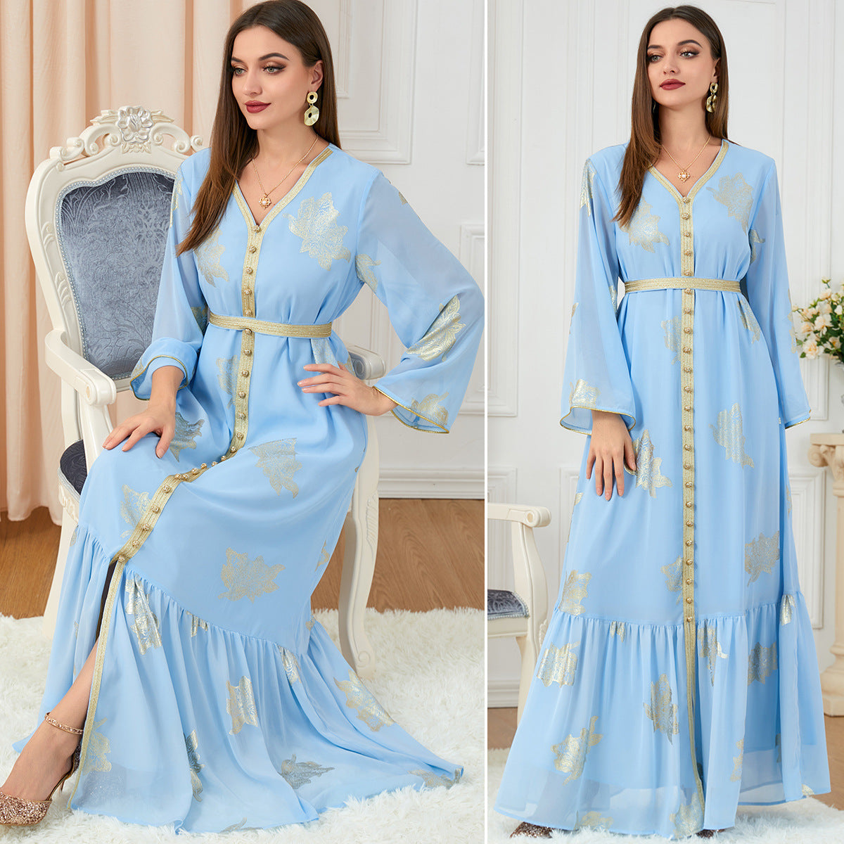 Women's Fashion Casual Long-sleeved Hot Gold Dresses - Hiccupzz