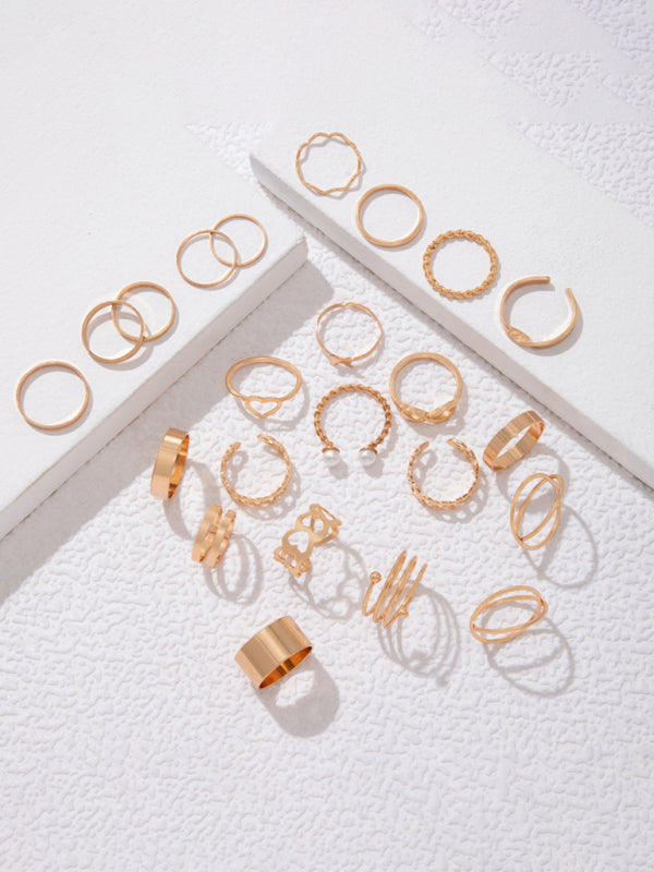 New niche design butterfly 8-character open ring set cross love pearl 23-piece ring - Hiccupzz