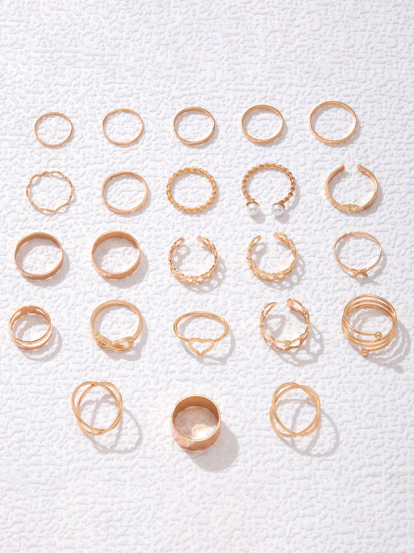 New niche design butterfly 8-character open ring set cross love pearl 23-piece ring - Hiccupzz
