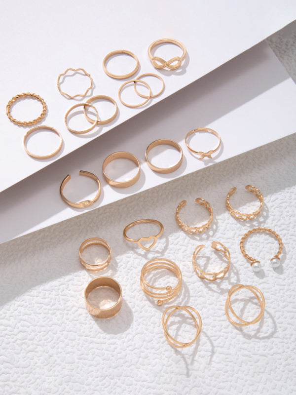 New niche design butterfly 8-character open ring set cross love pearl 23-piece ring - Hiccupzz
