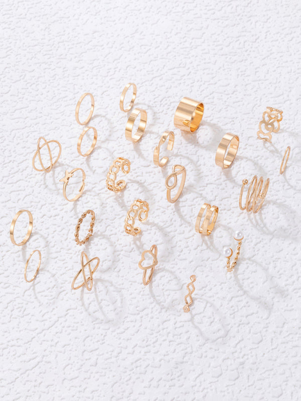 New niche design butterfly 8-character open ring set cross love pearl 23-piece ring - Hiccupzz