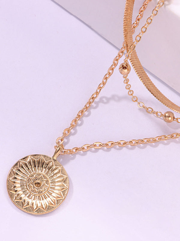 Fashion Versatile Round Tag Personality Simple Multi-Layer Bead Necklace For Women - Hiccupzz