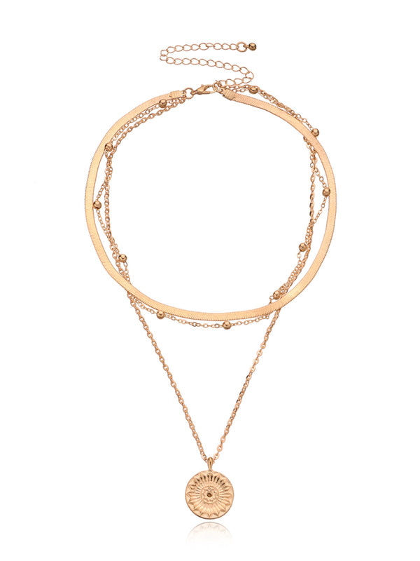 Fashion Versatile Round Tag Personality Simple Multi-Layer Bead Necklace For Women - Hiccupzz