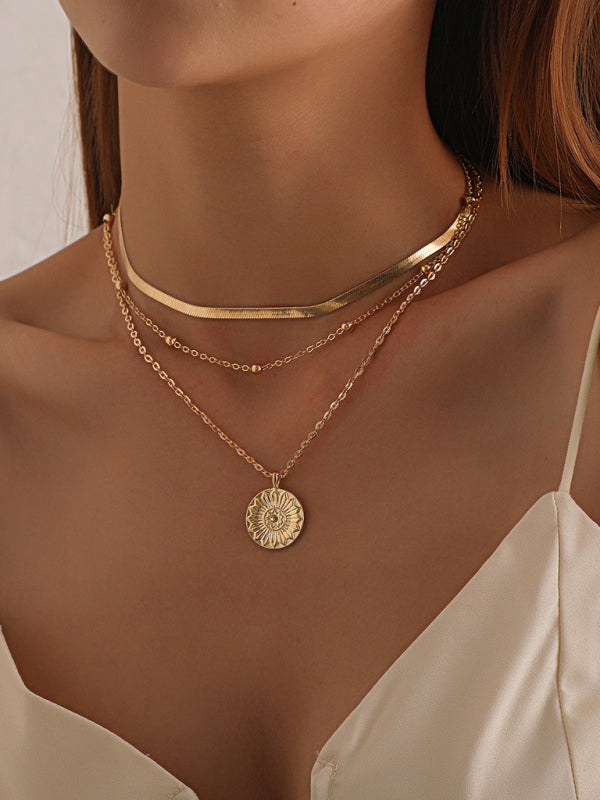 Fashion Versatile Round Tag Personality Simple Multi-Layer Bead Necklace For Women - Hiccupzz