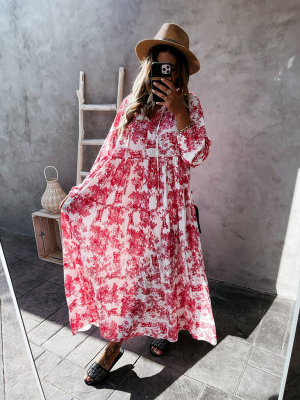 Women’s Printed Long Sleeve Ruffled Maxi Dress - Hiccupzz