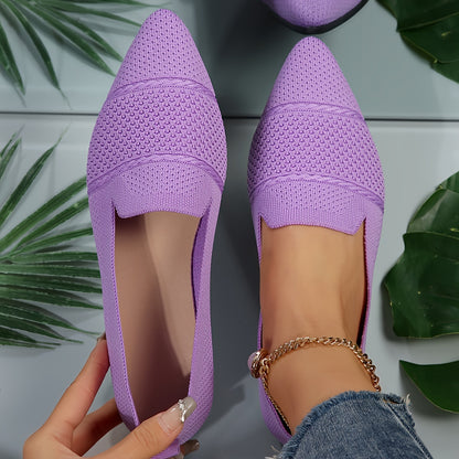 Women's Minimalist Slip-On Knitted Flats, Point Toe, Soft Sole Ballets, Lightweight Comfort - Hiccupzz