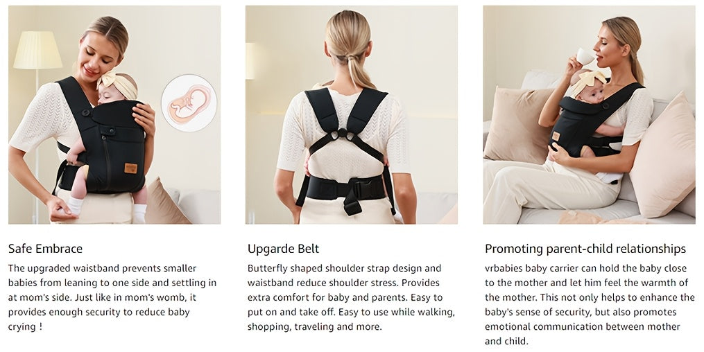 Ergonomic Baby Carrier - Newborn & Toddler Wrap, Hands-Free Sitting Support Sling, Breathable Chest Carrier