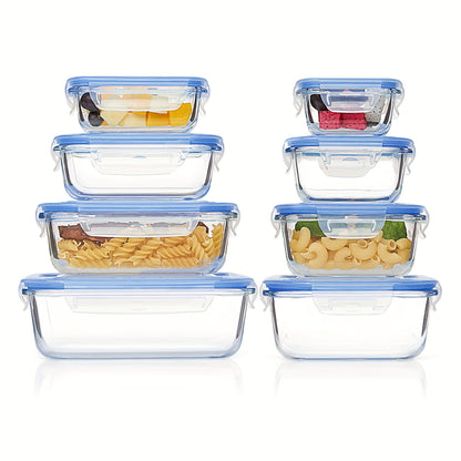 8-Pack Glass Food Storage Containers with Leak-Proof Lids, Microwave, Oven, Freezer & Dishwasher Safe, BPA-Free Bento Boxes for Meal Prep - Hiccupzz
