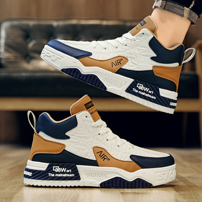 Men's Trendy High Top Platform Shoes, Non Slip Lace Up Skate Shoes, All Seasons Outdoor Walking Traveling Comfy - Hiccupzz