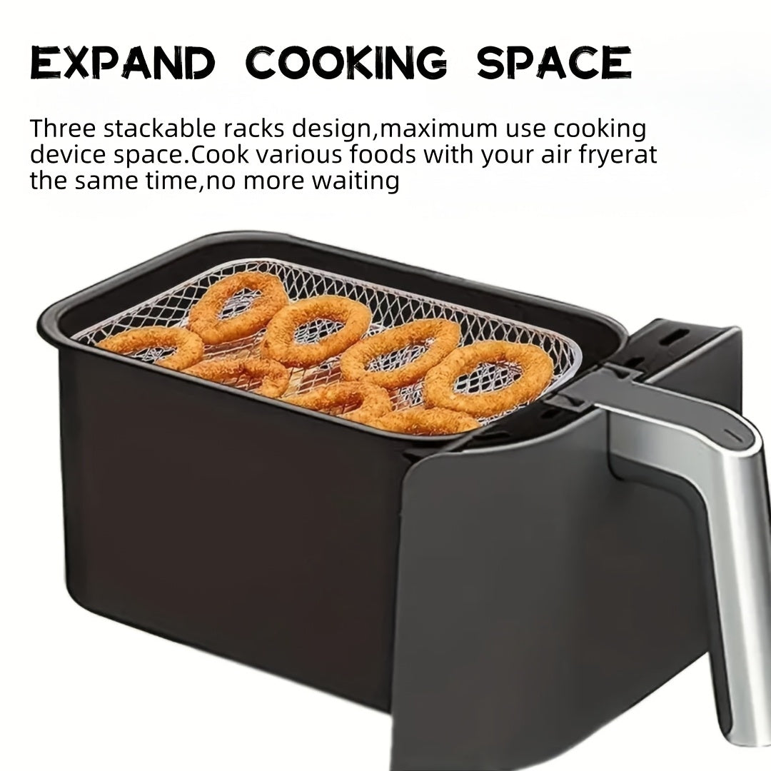 3-Tier Stainless Steel Air Fryer Accessory Set - Stackable, Dishwasher Safe for Ovens & Fryers, Perfect for Healthy Holiday Baking