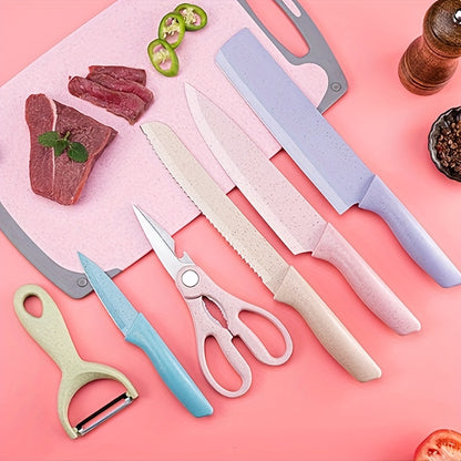 6-Pcs Kitchen Knife Set - High Carbon Stainless Steel, Non-Stick Coating, Gift Box, Ideal for Cooking, Camping, RV Travel, and Dormitory Use - Hiccupzz
