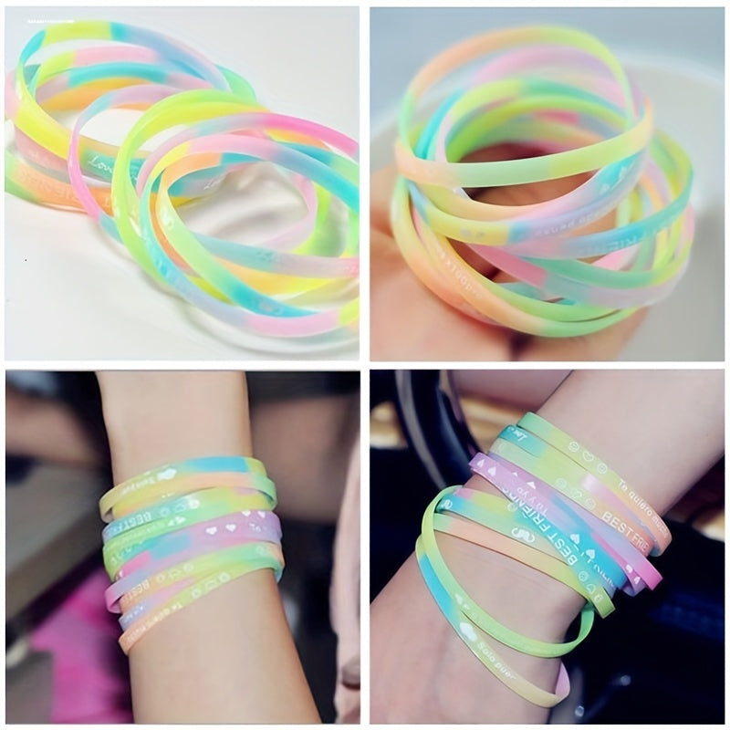 Glow-in-the-Dark Silicone Bracelets (1/2/10 pcs): Adjustable 3mm Wide Party Favors for Birthday, Graduation, Halloween, and Christmas