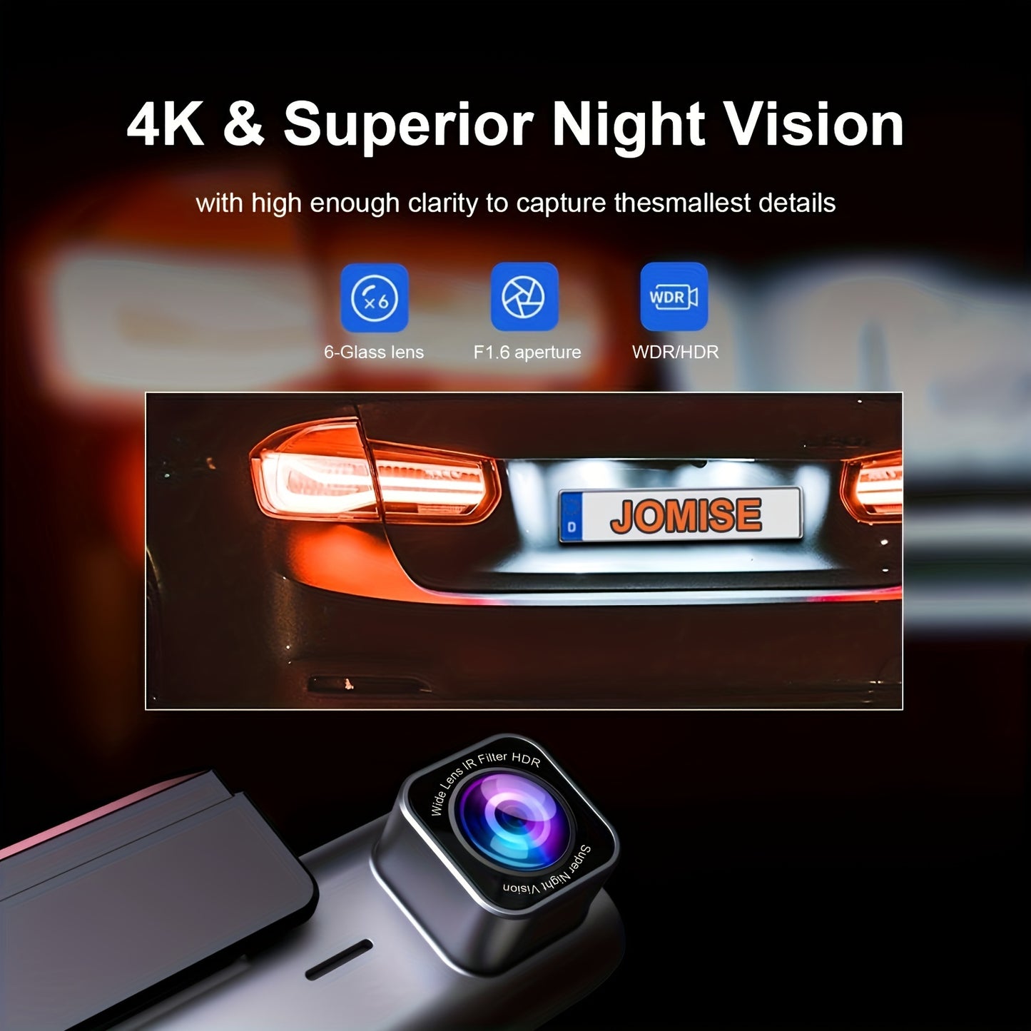 Smart 4K UHD Dual Dash Cam For Cars Touch Screen & APP Control, Front 4K+Rear 1080P, 170° Wide Angle, Super Night Vision, Built-in Wi-Fi GPS, WDR/HDR