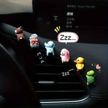 Set of 6 Mini Cartoon Car Console Decorations: Sleeping Rabbit, Sheep, Bear, Duck, Elephant, and Turtle Ornaments for Rearview Mirrors and Interior Accessories - Hiccupzz