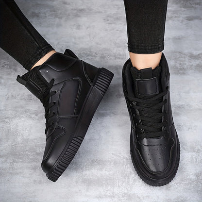 Men's Solid High Top Skate Shoes, Non Slip Comfy Lace Up Casual Shoes For Outdoor Walking Traveling, All Seasons - Hiccupzz