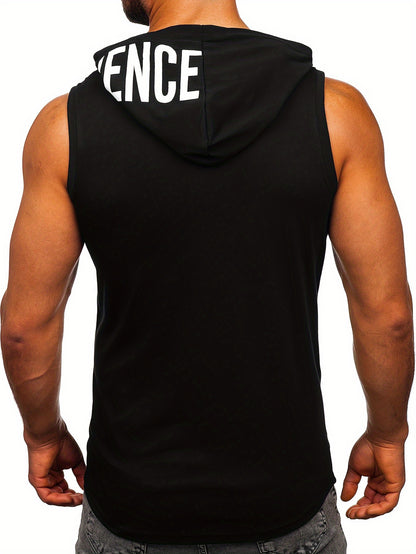 Men's Quick-Dry Hooded Tank Top with Letter Print - Moisture-Wicking Athletic Sleeveless Shirt for Gym & Running - Hiccupzz