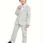 3-Pcs Boys Formal Plaid Gentleman Outfit Set, Long Sleeve Blazer, Bowtie, Pants - Hiccupzz