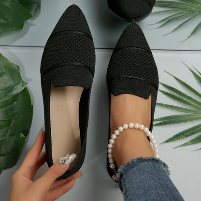 Women's Minimalist Slip-On Knitted Flats, Point Toe, Soft Sole Ballets, Lightweight Comfort - Hiccupzz