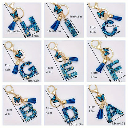 Blue Butterfly Alphabet Initial Keychain - Cute Resin Charm for Bags and Daily Use - Hiccupzz