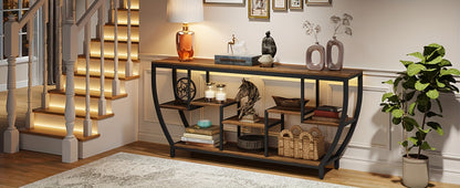 Little Tree Rustic 70.9 Inch Sofa Table with Shelves, Industrial Console Table with Storage, Entryway Table TV Stand