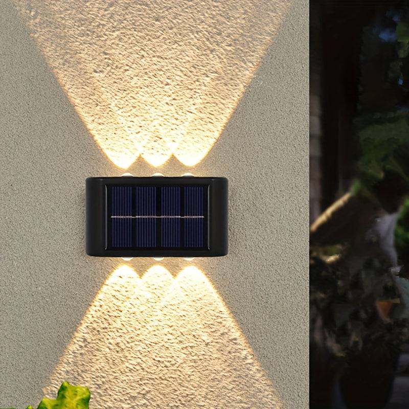 2-Pack Solar Wall Lights, Decorative Up and Down Lights for Patio, Villa, Aisle, IP44 Waterproof Ambient Landscape Lamps