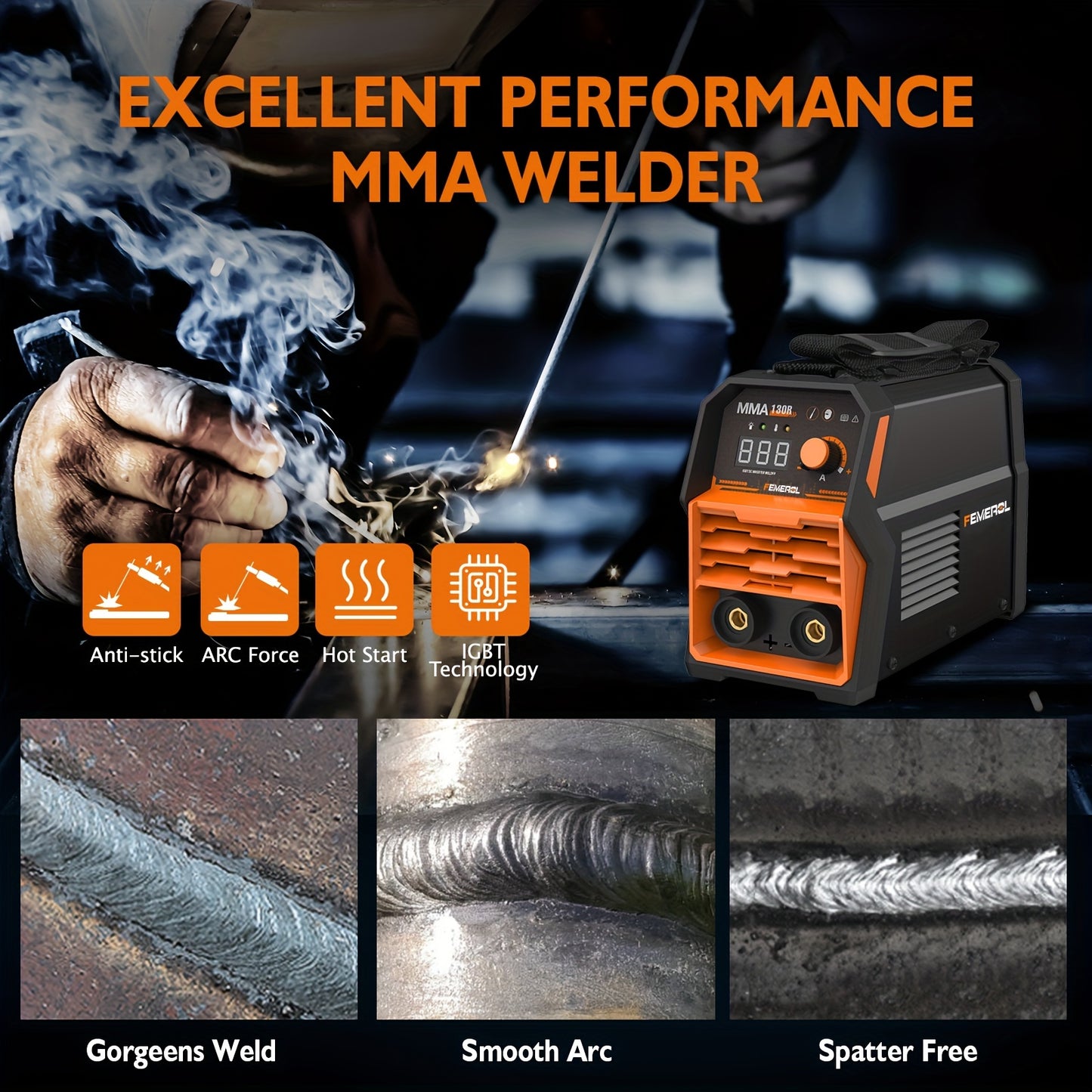 130A Stick Welder, Mini and Portable MMA Welder Hot Start 110V ARC Welding Machine Digital Display IGBT Inverter Welder