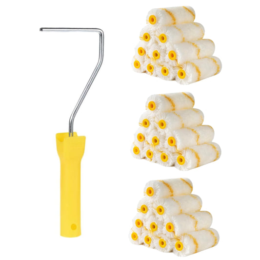 31-Pack Paint Roller Covers and Handle Set - 4-Inch, Metal, Plastic, Fabric Material - For House Painting