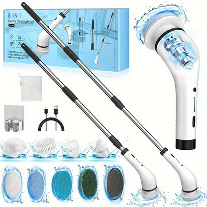 Electric Spin Scrubber, Electric Cleaning Brush - 2 Speeds, SXT-160 Cordless Power Spinning Cleaner Brush, Handheld Shower with 8 Replaceable Brush Heads for Tile, Tub, Sink, Wall, Bathroom - Hiccupzz