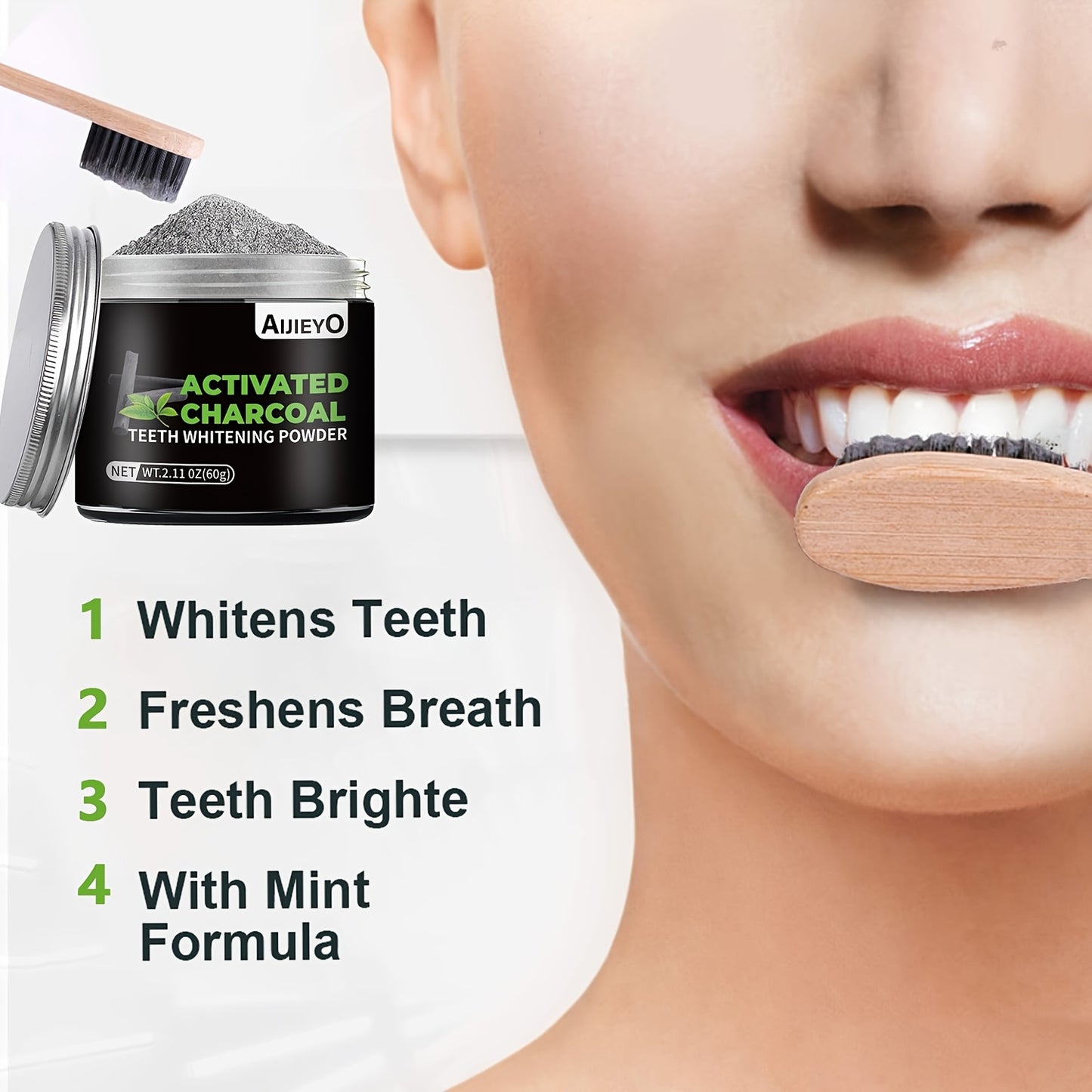 Charcoal Teeth Whitening Powder – Natural Brightening, Deep Cleaning & Mint Freshness