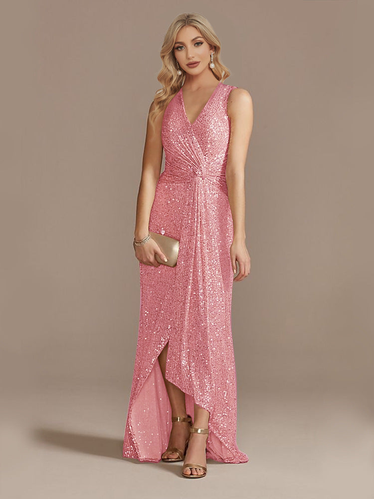 Women's Sequin Twisted Irregular Evening Dress