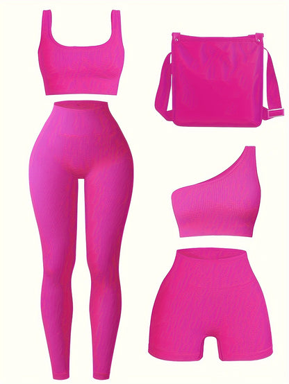 Women's 4-Piece Yoga Set, Sport Athletic Leggings, Sports Bra, Shorts, Fitness Gear For Gym And Outdoor Exercise (without Accesories) - Hiccupzz