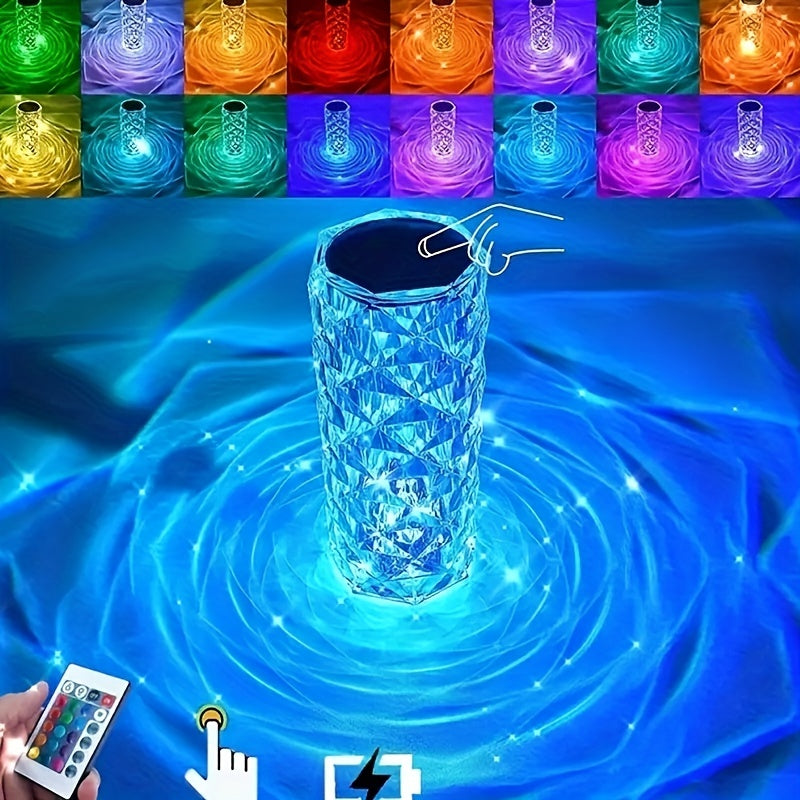 1 Pc 16-Color RGB Rose Crystal Table Lamp - Touch & Remote Control Color