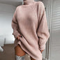Europe and the United States foreign trade autumn and winter new women's sweater mid-length with shoulder sleeve half turtleneck sweater dress
