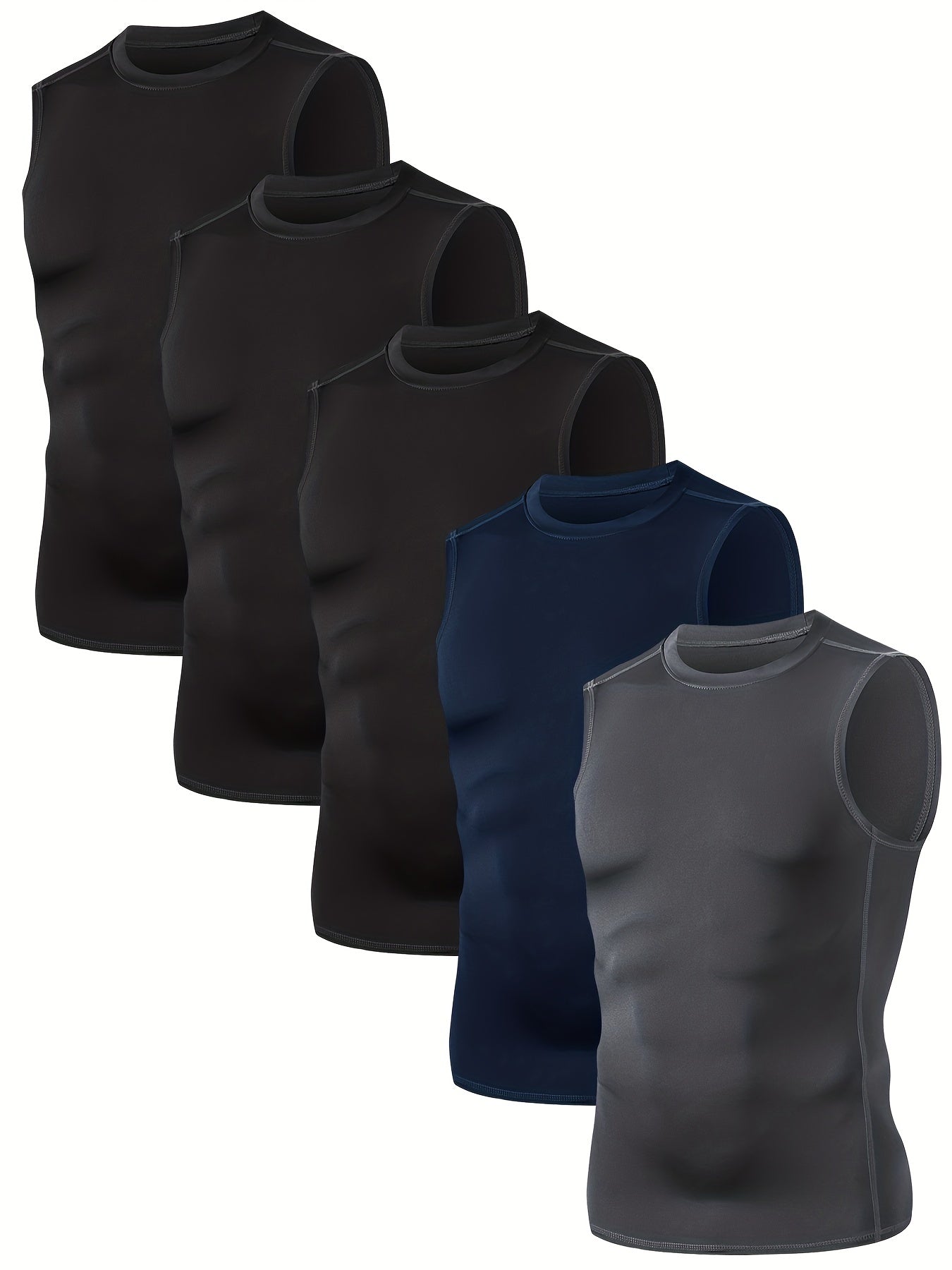 5-Pack Men's Compression Sleeveless Workout Tank Tops for Running & Training