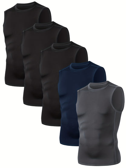 5-Pack Men's Compression Sleeveless Workout Tank Tops for Running & Training - Hiccupzz
