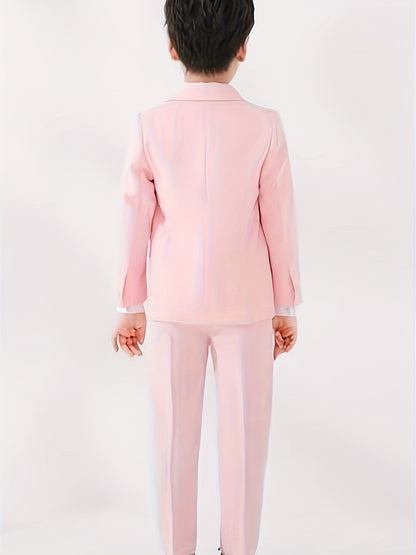 3-Pcs Boys Formal Plaid Gentleman Outfit Set, Long Sleeve Blazer, Bowtie, Pants - Hiccupzz