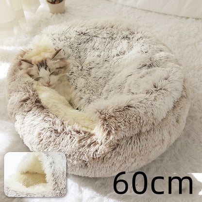 2 In 1 Dog And Cat Bed Pet Winter Bed Round Plush Warm Bed House Soft Long Plush Pets Bed Pet Products - Hiccupzz