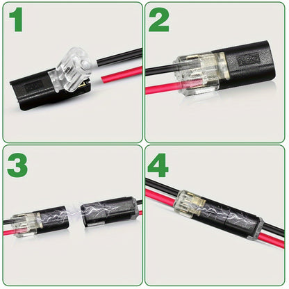 50 Pcs Quick Splice Solderless Connectors - 2-Pin Dual Way for LED Strips, Car, Low Voltage Applications