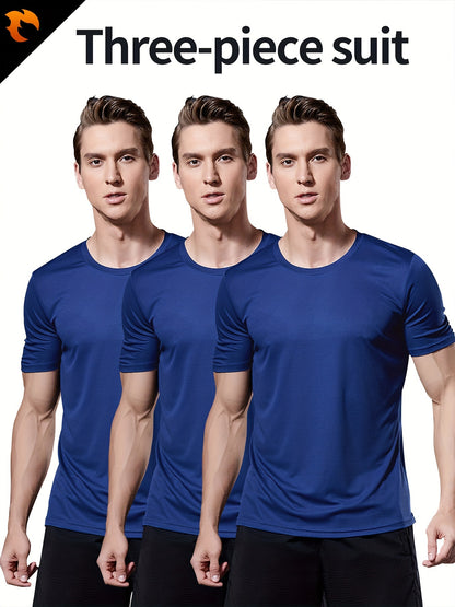 3-Pack Men's Quick-Dry Short Sleeve Shirts - Stretch Crew Neck Undershirts for Fitness Training - Hiccupzz